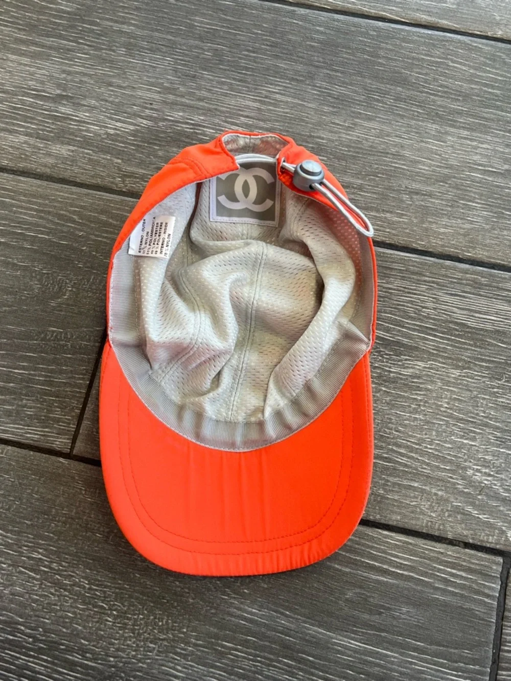 Rare CHANEL CC Logo Sport Neon Orange Nylon 5-Panel Baseball Hat Cap
